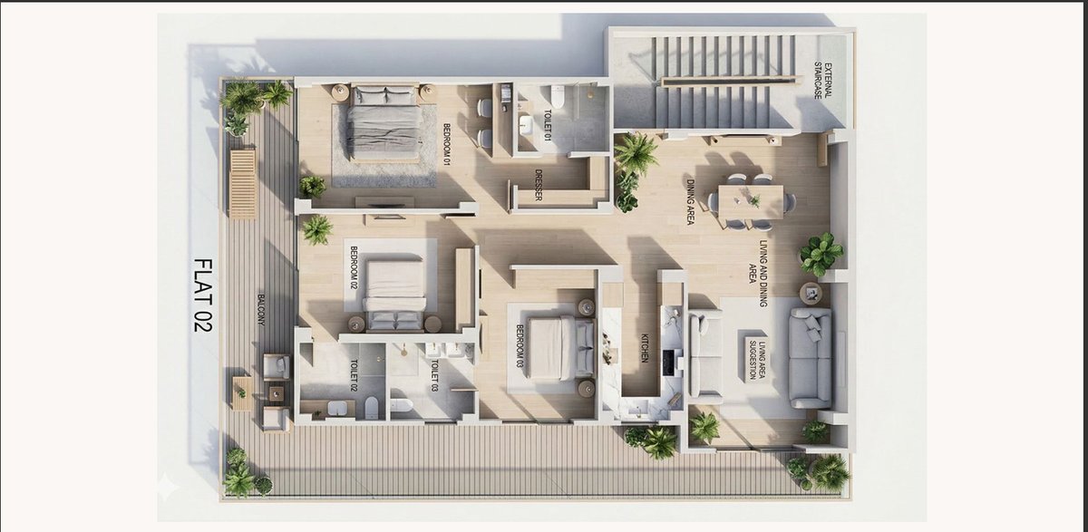 3 BHK Apartment Floor Plan