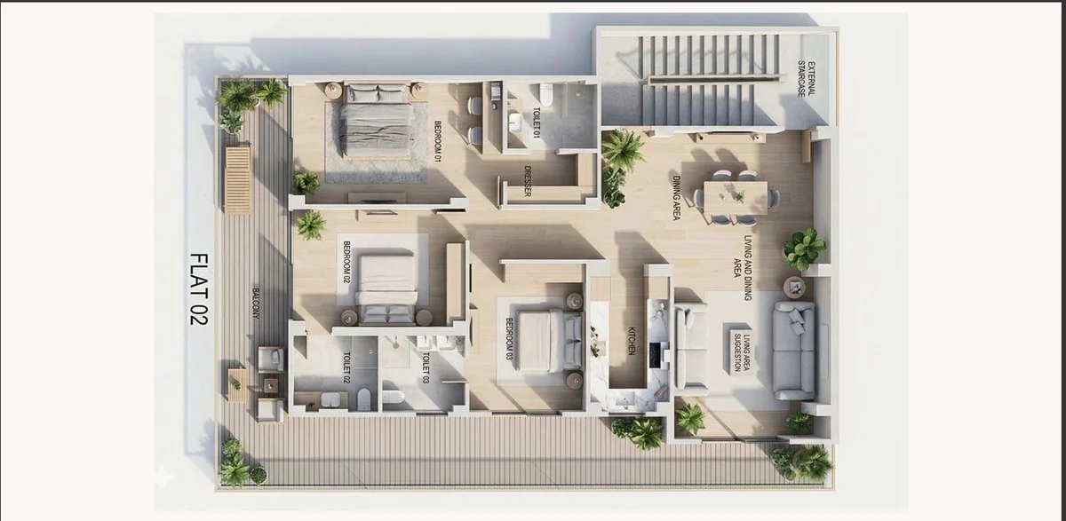3 BHK Apartment Floor Plan